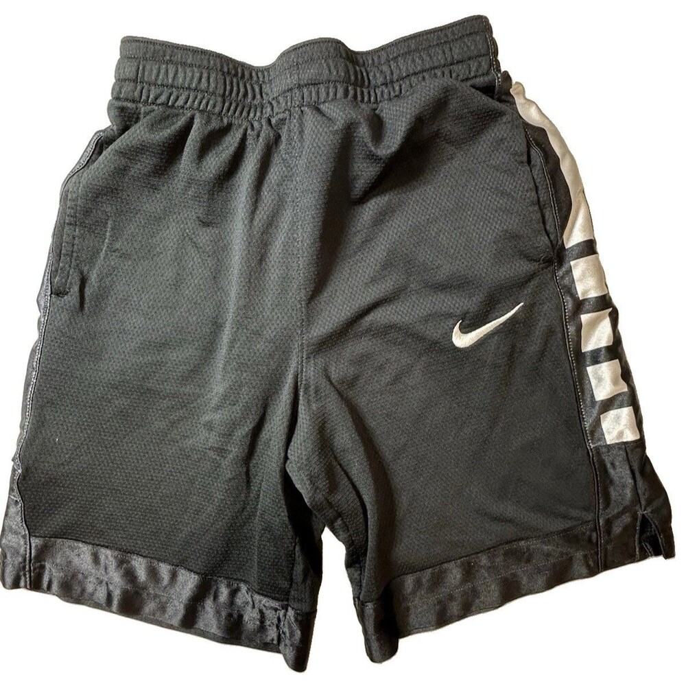 Nike Youth Boys Elite Basketball Shorts Black White L Inseam Pockets Gym 0156